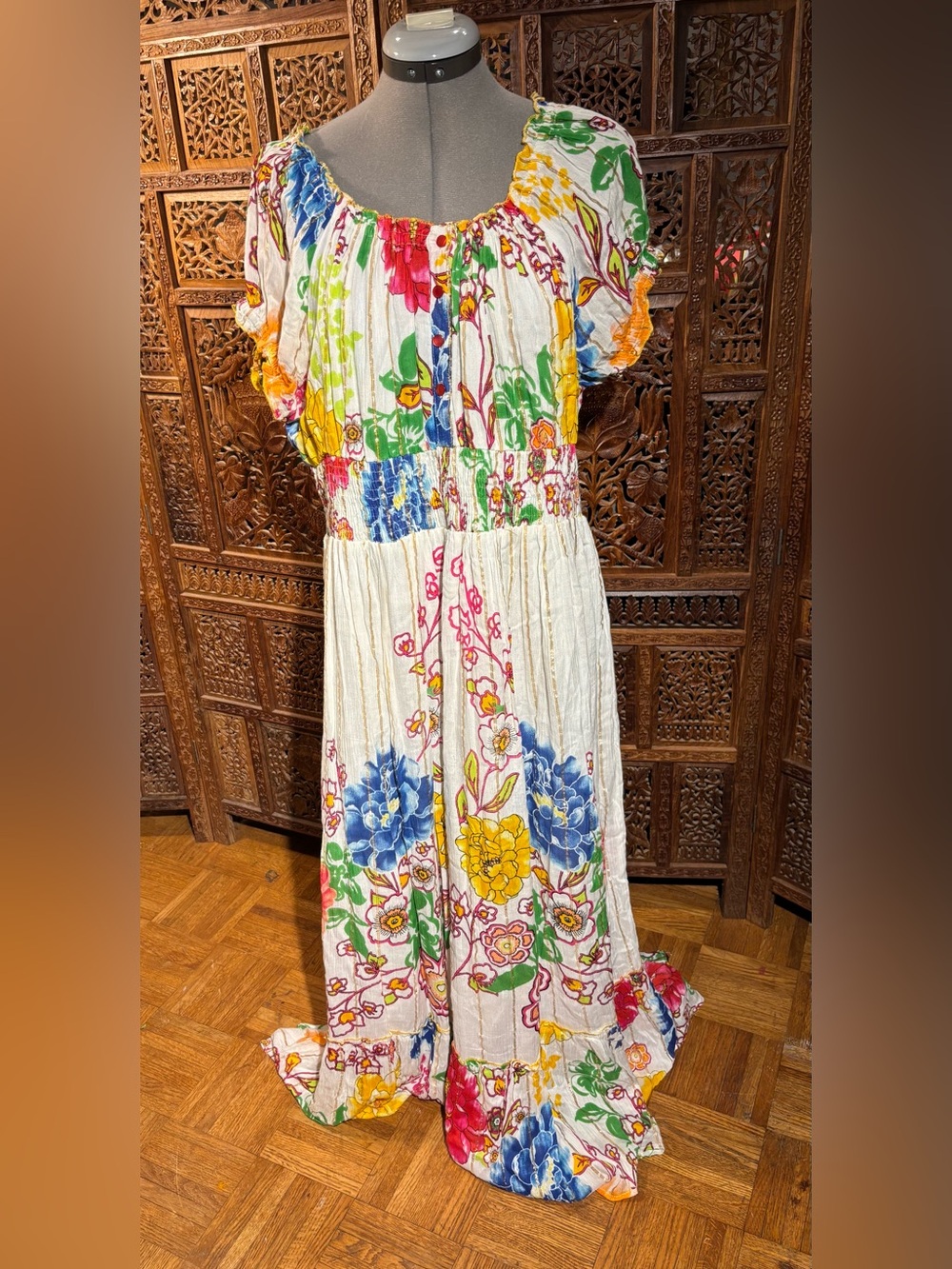 Me2Magic Boho Floral Maxi Dress in Off White with Multicolor Print